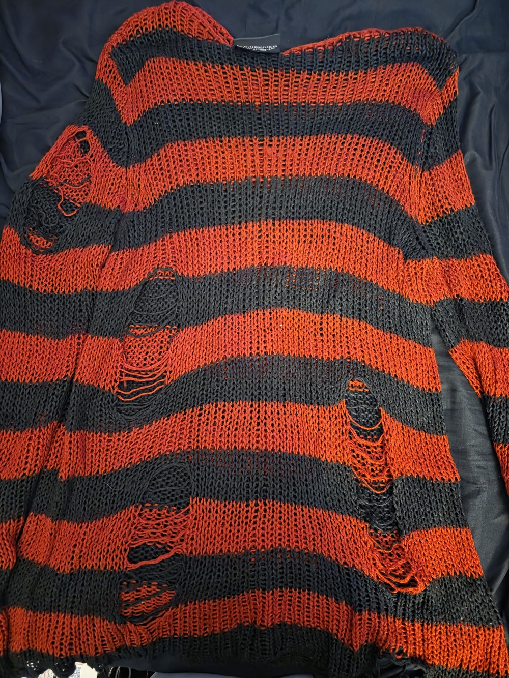 Killstar Distressed Open-Knit Stripe Sweater - Red & Black